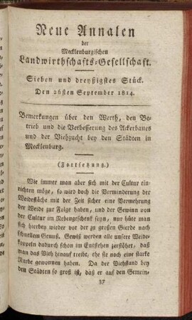 Sieben und dreyßigstes Stück. Den 26sten September 1814.