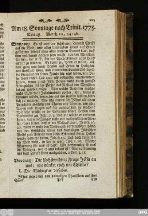 Am 18. Sonntage nach Trinit. 1775. Evang. Matth. 22, 34 - 46.