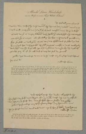 Albrecht Dürers Handschrift aus zwei Briefen an seinen Freund Wilibald Pirkheimer