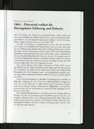 1864 - Dänemark verliert die Herzogtümer Schleswig und Holstein
