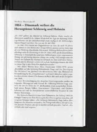 1864 - Dänemark verliert die Herzogtümer Schleswig und Holstein