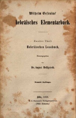 Hebräisches Lesebuch : mit Anmerkungen und einem erklärenden Wortregister