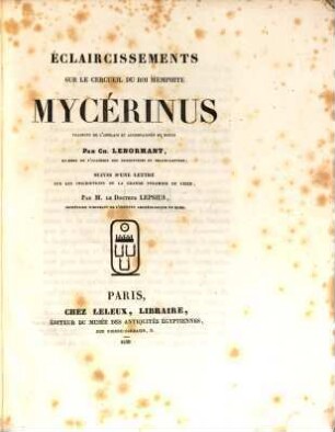 Éclaircissements sur le Cercueil du Roi Memphite Mycérinus