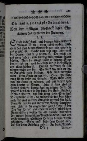 Die fünf u. zwanzigste Betrachtung. Von der völligen Gottgefälligen Einrichtung des Todbettes der Frommen.