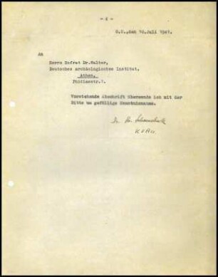 Anschreiben; Hans von Schoenebeck an Otto Walter