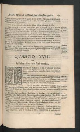 Quaestio XVIII. De Infidelitate sive vitiis fidei oppositis.