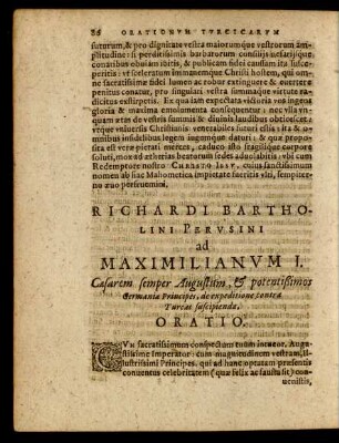 Richardi Bartholini Perusiini ad Maximilianum I ... Oratio.