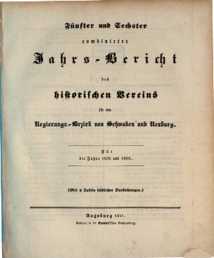 Jahresbericht des Historischen Kreisvereins im Regierungsbezirke von Schwaben und Neuburg. 5/6. 1839/40 (1841)