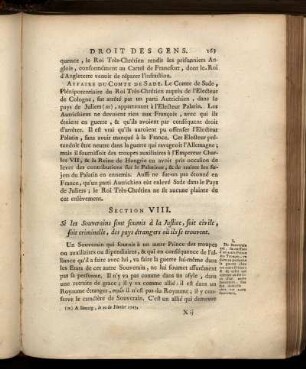 Section VIII. Si les Souverains sont soumis à la justice, soit civile, soit criminelle, des pays étrangers où ils se trouvent