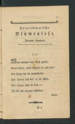 Epigrammatische Blumenlese. Zweytes Hundert