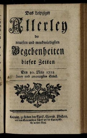 Den 30. May 1758. Zwey und zwanzigstes Stück.