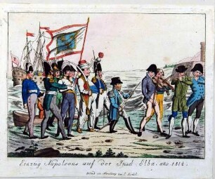 Napoleon-Karikatur: "Einzug Napoleons auf der Insel Elba, anno 1814"