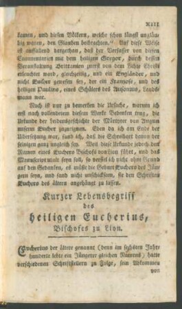 Kurzer Lebensbegriff des heiligen Eucherius, Bischofes zu Lion