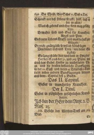 Der I. Titul. Gebet in plötzlichen gefährlichen Kranckheiten.
