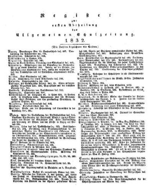 Register zur ersten Abtheilung der Allgemeinen Schulzeitung : 1832