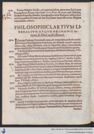 Philosophici, Artivm Liberalivm Atqve Mechanicarvm, & libri miscellanei.