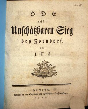 Ode auf den Unschätzbaren Sieg bey Zorndorf
