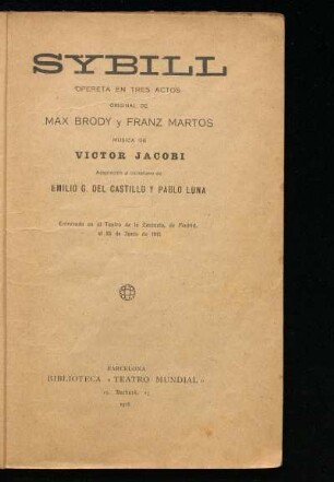 Sybill : opereta en tres actos