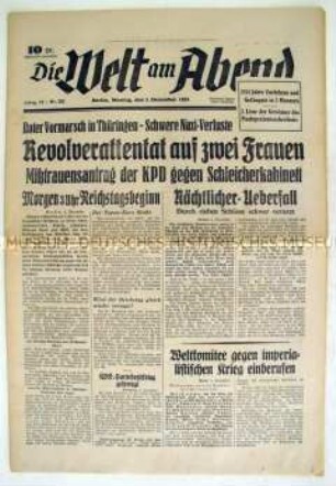 Kommunistische Berliner Abendzeitung "Die Welt am Abend" zur konstituierenden Sitzung des Reichstages