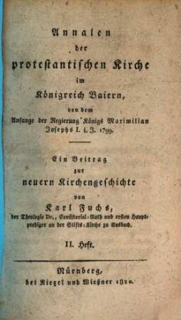 Annalen der Protestantischen Kirche im Königreich Bayern. 2, 2. 1820