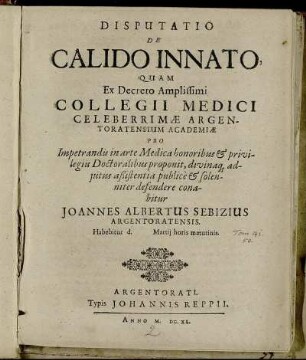 Disputatio De Calido Innato