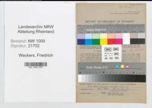 Entnazifizierung Friedrich Weckers, geb. 12.05.1901 (Telegrafenassistent)