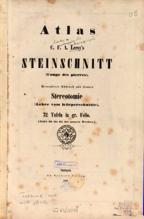 Steinschnitt : . Mit Atlas v. 32 Taf. in Folio. Aus d. Französ. [übers.] v. E. F. Kauffmann, 2