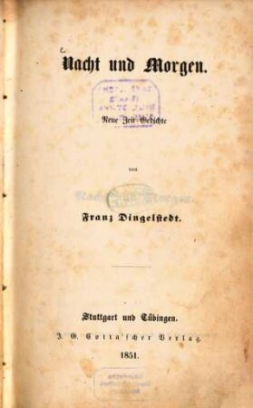 Nacht und Morgen : neue Zeit-Gedichte