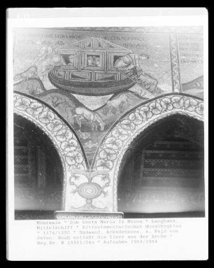 Mosaikprogramm — Bilder im Langhaus — Altes Testament — Südwand, Arkadenzone, 4. Feld von Osten: Noah entläßt die Tiere aus der Arche