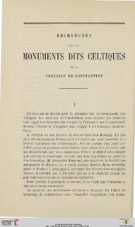 N.S. 11.1865: Recherches sur les monuments dits celtiques de la province de Constantine