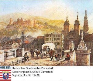 Heidelberg, Schloss / Blick von der alten Brücke zum Schloss