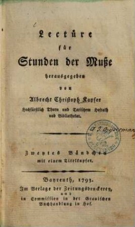 Lectüre für Stunden der Muße, 2