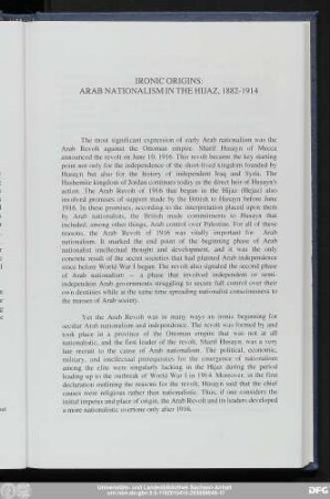 Ironic Origins: Arab Nationalism In The Hijaz, 1882-1914