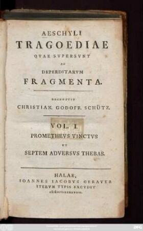 1: Promethevs Vinctvs Et Septem Adversvs Thebas