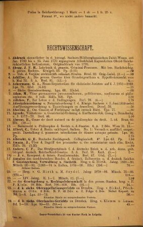 Lager-Verzeichnis ..., 38. Rechtswissenschaft : (Antiquaria) ; ein systematisch geordnetes Inhalts-Verzeichnis befindet sich am Schluss