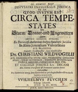 Disputatio Inauguralis Iuridica De Eo Quod Iustum Est Circa Tempestates