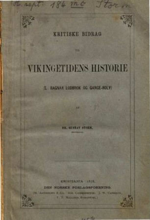 Kritiske Bidrag til Vikingetidens Historie