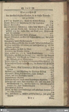 Verzeichniß der denckwürdigen Sachen, so in diesen Andachten zu finden