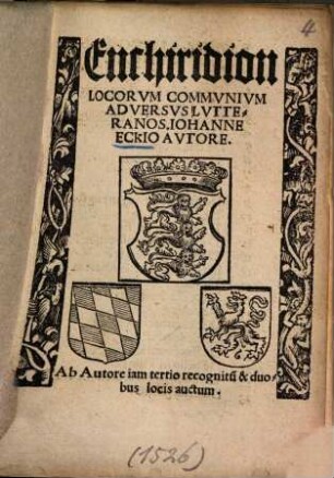 Enchiridion Locorvm Commvnivm Adversvs Lvtteranos