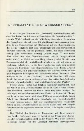 Neutralität Der Gewerkschaften