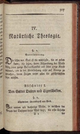 Abschnitt I. Von Gottes Daseyn und Eigenschaften.