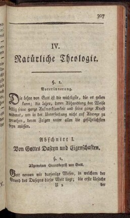 Abschnitt I. Von Gottes Daseyn und Eigenschaften.