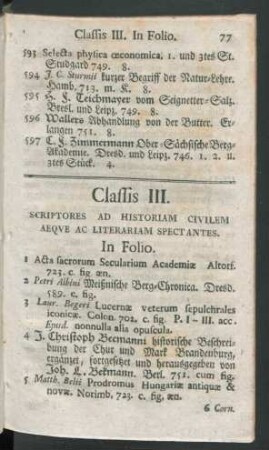 Classis III. Scriptores Ad Historiam civilem Aeque Ac Literariam Spectantes.
