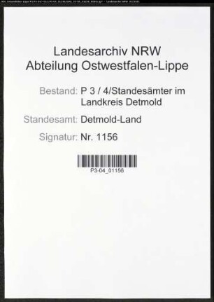 Heiratsregister Standesamt Detmold-Land