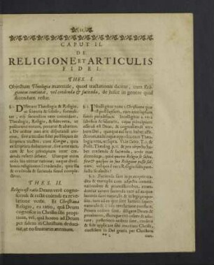 Caput II. De reeligione et articulis fidei.