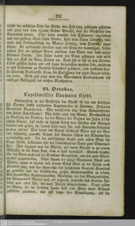 23. October. Capellmeister Naumann stirbt