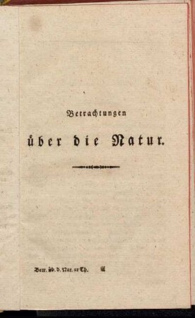 Betrachtungen über die Natur.