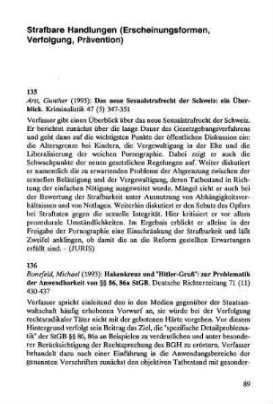 89-104, Strafbare Handlungen (Erscheinungsformen, Verfolgung, Prävention)