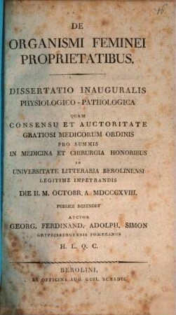 De organismi feminei proprietatibus : diss. inaug. physiol.-path.