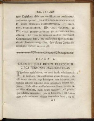 Caput I. Leges et Jura Regum Francorum Circa Personas Ecclesiasticas.